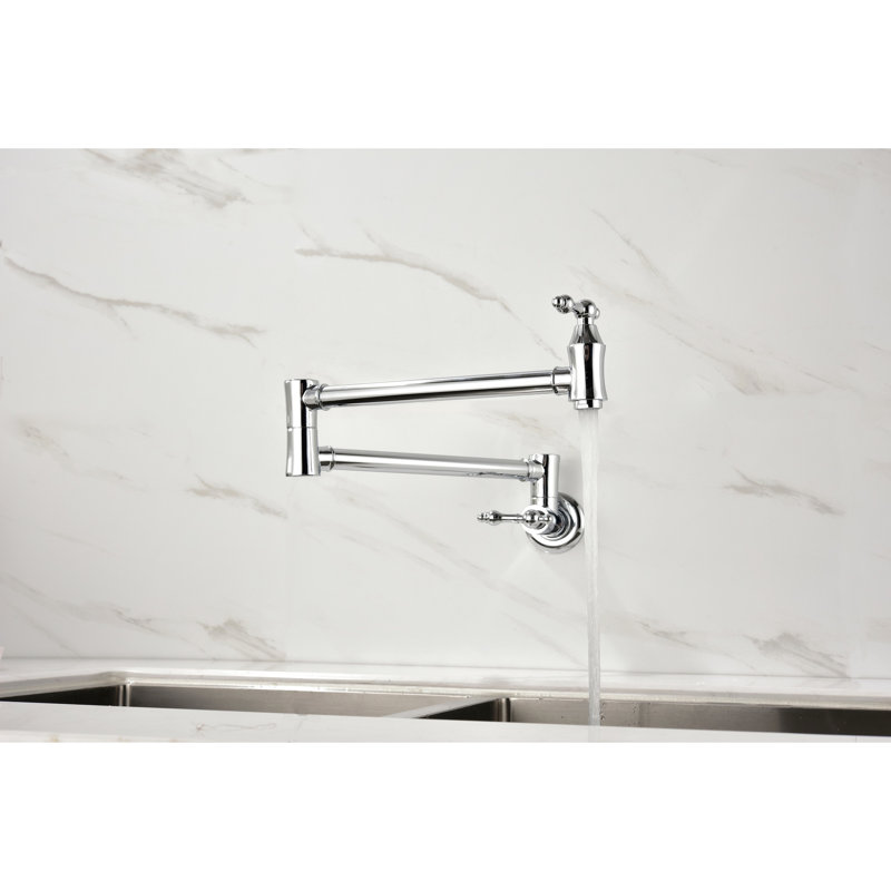 Pot Filler Faucet Wall Mount - Brass With Finish, Arm For Effortless Filling Process, Double Handles To Manage Water Flow Smoothly, Treatment Plating, Filling, Waste, Quiet Aerator