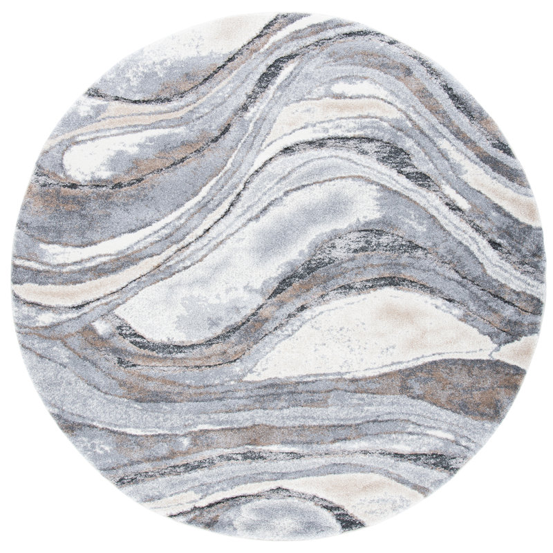 Makenna Abstract Gray/Beige/Brown Area Rug, Round 5'5"