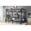 Grand lit superposé simple avec espace de rangement sur le lit supérieur, lit inférieur avec cintres et tablettes, peu encombrant, noir