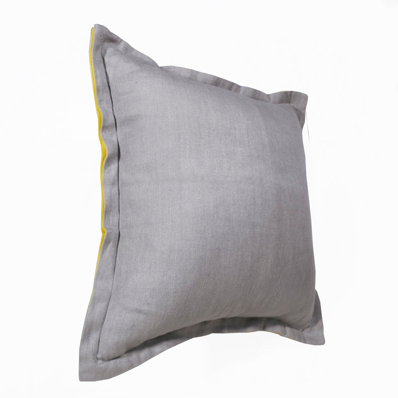 Housse et insert de coussin carré en lin, Polyester, Gris/Jaune