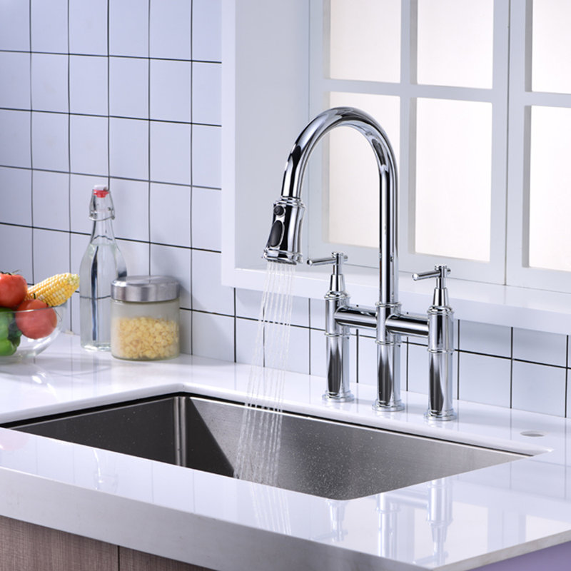 Robinet de pont rétractable tactile avec accessoires, Chrome