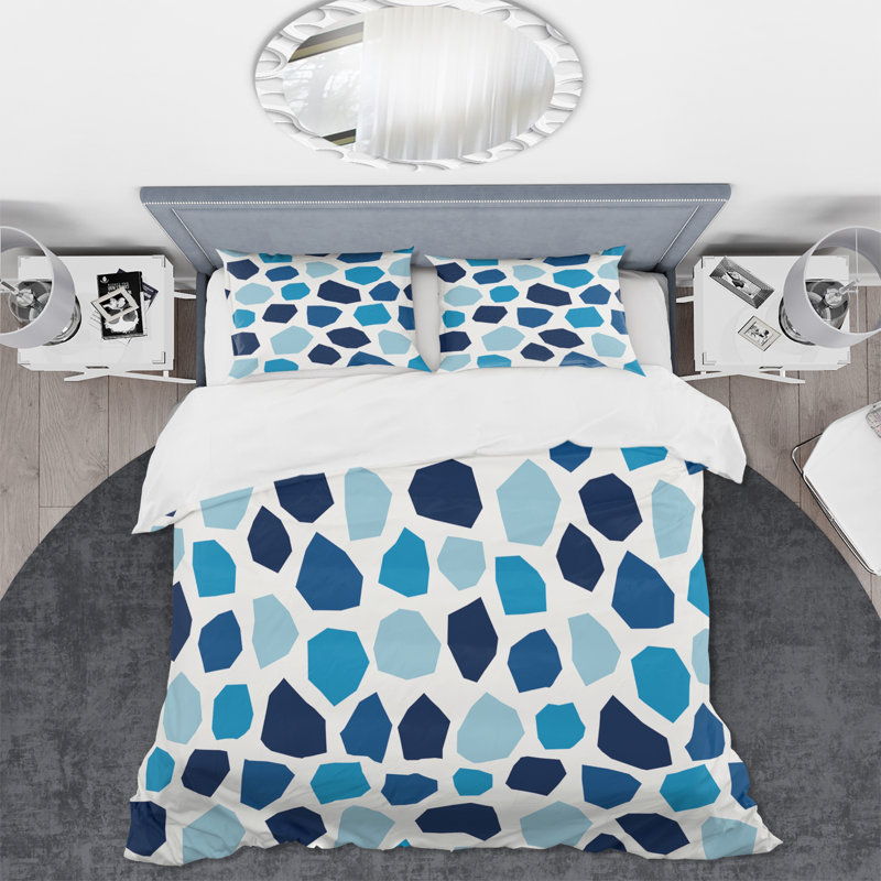 Ensemble de housse de couette moderne en polyester microfibre géométrique aux tons de bleu