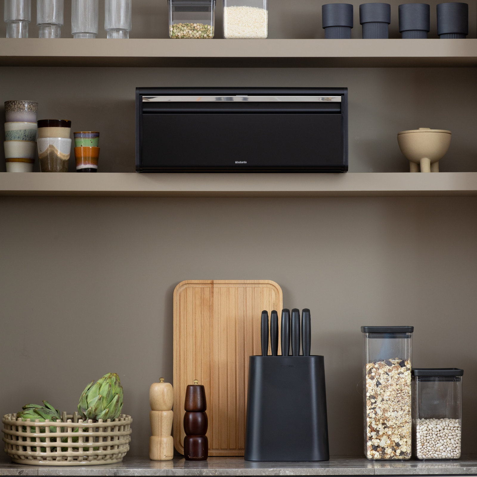 Brabantia Fall Front Bread Box, Matte Black