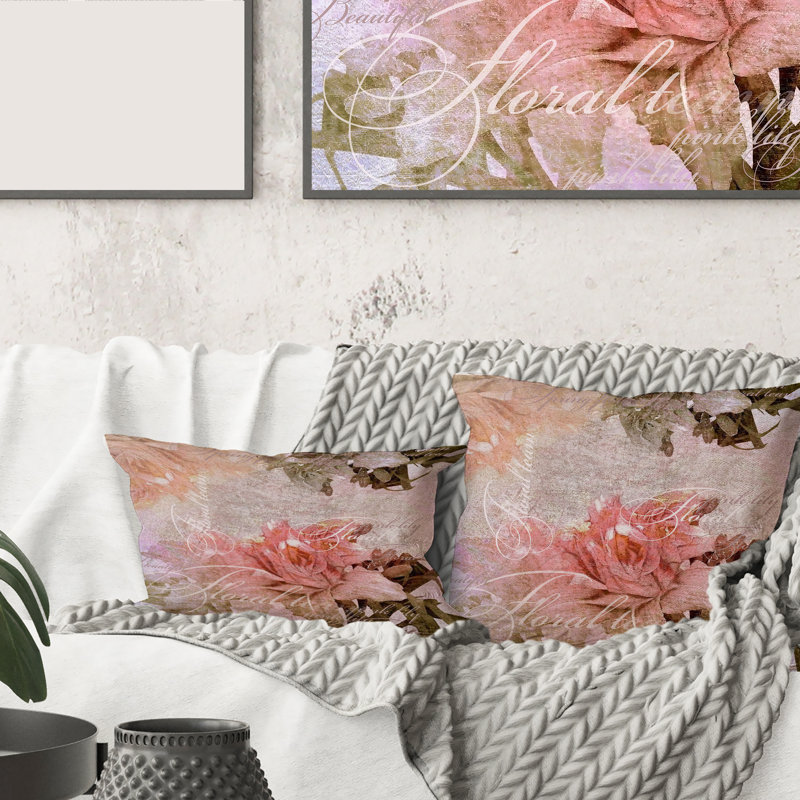 Rectangle, fleurs rétro aux couleurs pastel - Coussin décoratif à imprimé traditionnel