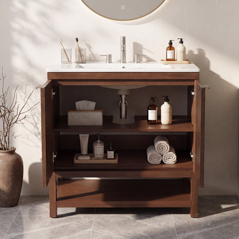 30" Solid Wood Bathroom Vanity with Ceramic Sink