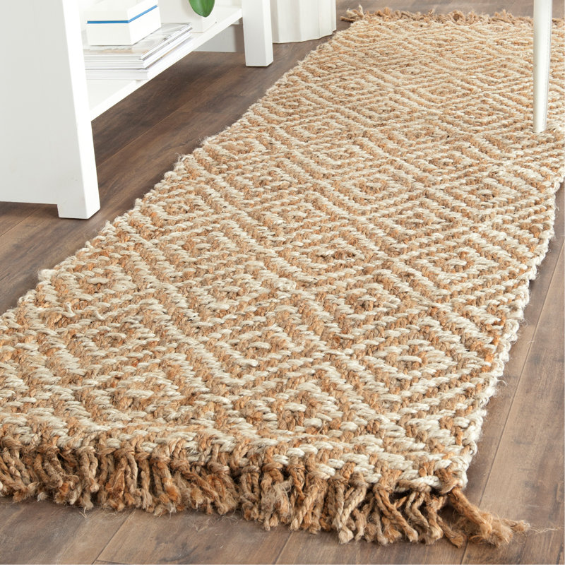 Jakwan Natural Fiber Hand Woven Jute Geometric Rug, Runner 2'6" x 6'