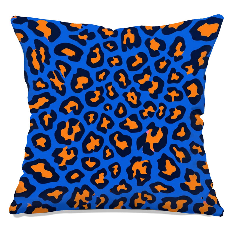 Coussins décoratifs double face à motif léopard, 20 x 20 inches, Dark Blue Medium Orange