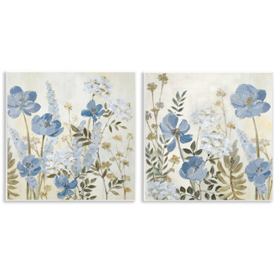 Ensemble de 2 plaques murales bleues Peaceful Garden, design par Lanie Loreth