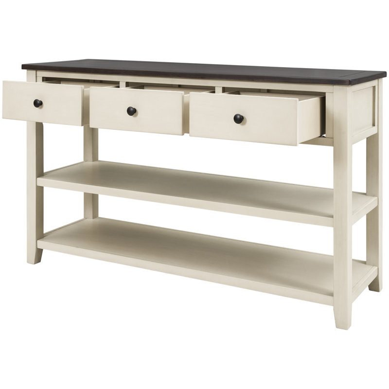 Console rétro avec deux tablettes ouvertes, Beige/Espresso