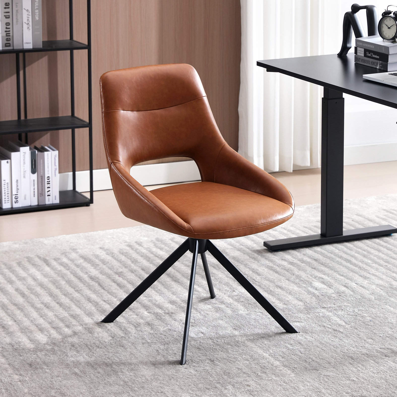 Jakavian Office Chair with Lumbar Support, Brown Faux Leather