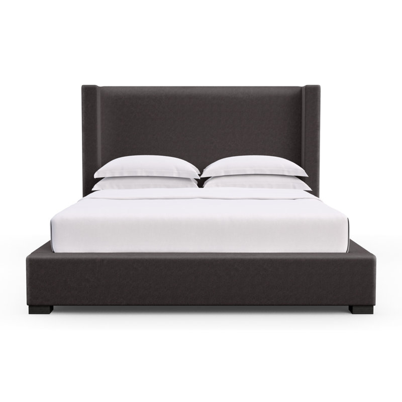 Roxborough Upholstered Wingback Bed, California King, Distressed Leather Black Jack, Weathered