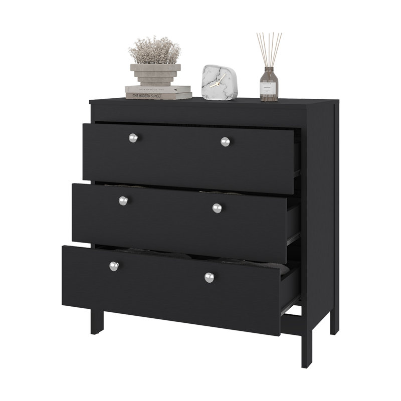 Commode 3 tiroirs avec rangement fonctionnel, Wengé