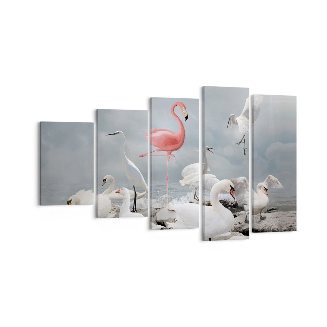 5-tlg. Leinwandbilder-Set Flamingo Swan Fantasy