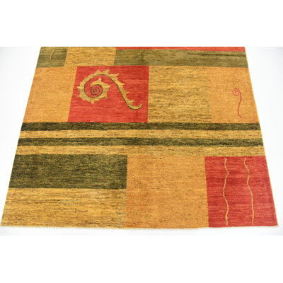 Tapis intérieur de la laine 5 pi 3 po x 6 pi 3 po "one-of-kind" à la main noué la new age Nash