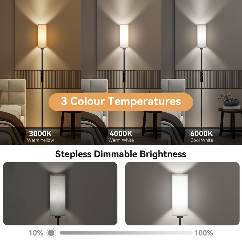 155 CM LED Floor Lamp With Bulb, Reading Lamp With Remote Control, Standing Light For Bedroom