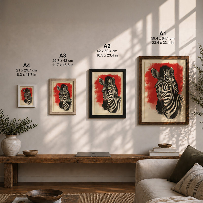 Zebra Head Study Modern - Framed Print, Unframed, A4 - 29.7 x 21.0 cm
