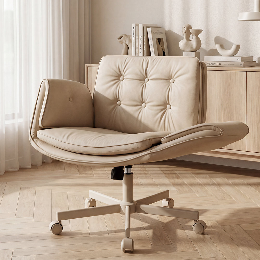 Office Chair with Lumbar Support, Cream, Cream
