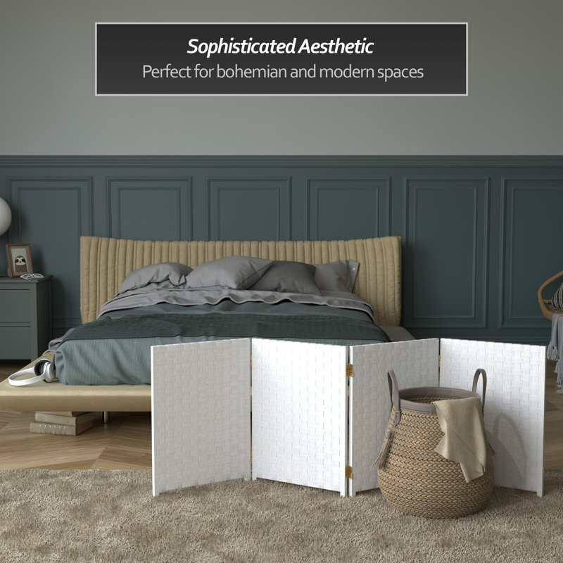 2 Ft. Tall Woven Fiber Room Divider - 8 Panel - Cream - Thumbnail 4