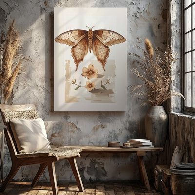 A Detailed Illustration Of A Moth With Large Wings Shaded In Brown And Beige Tones Canvas Wall Art Premium Quality Ready To Hang Modern