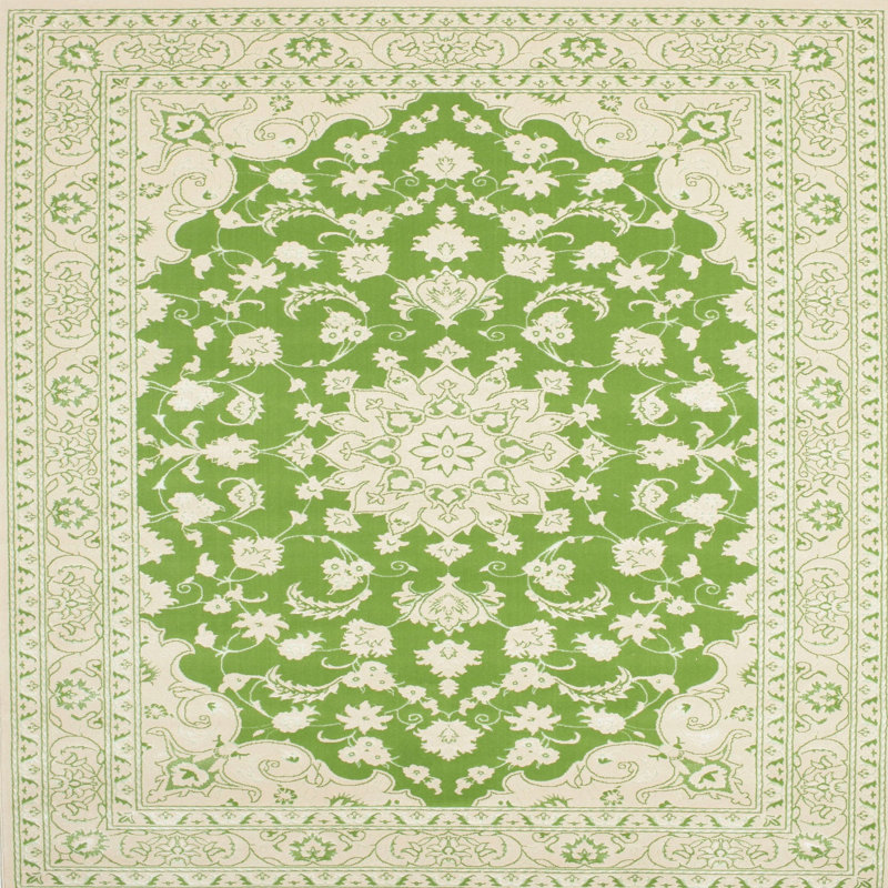 Tapis traditionnel vert / gris Dant, Carré de 7 pi