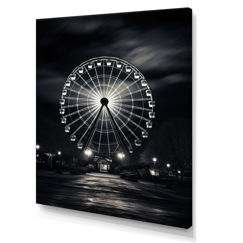 «Black Ferris Wheel Midnight Carousel I - Cityscapes», art mural sur toile, H 44 po x l 34 po x P 1,5 po, Toile tendue