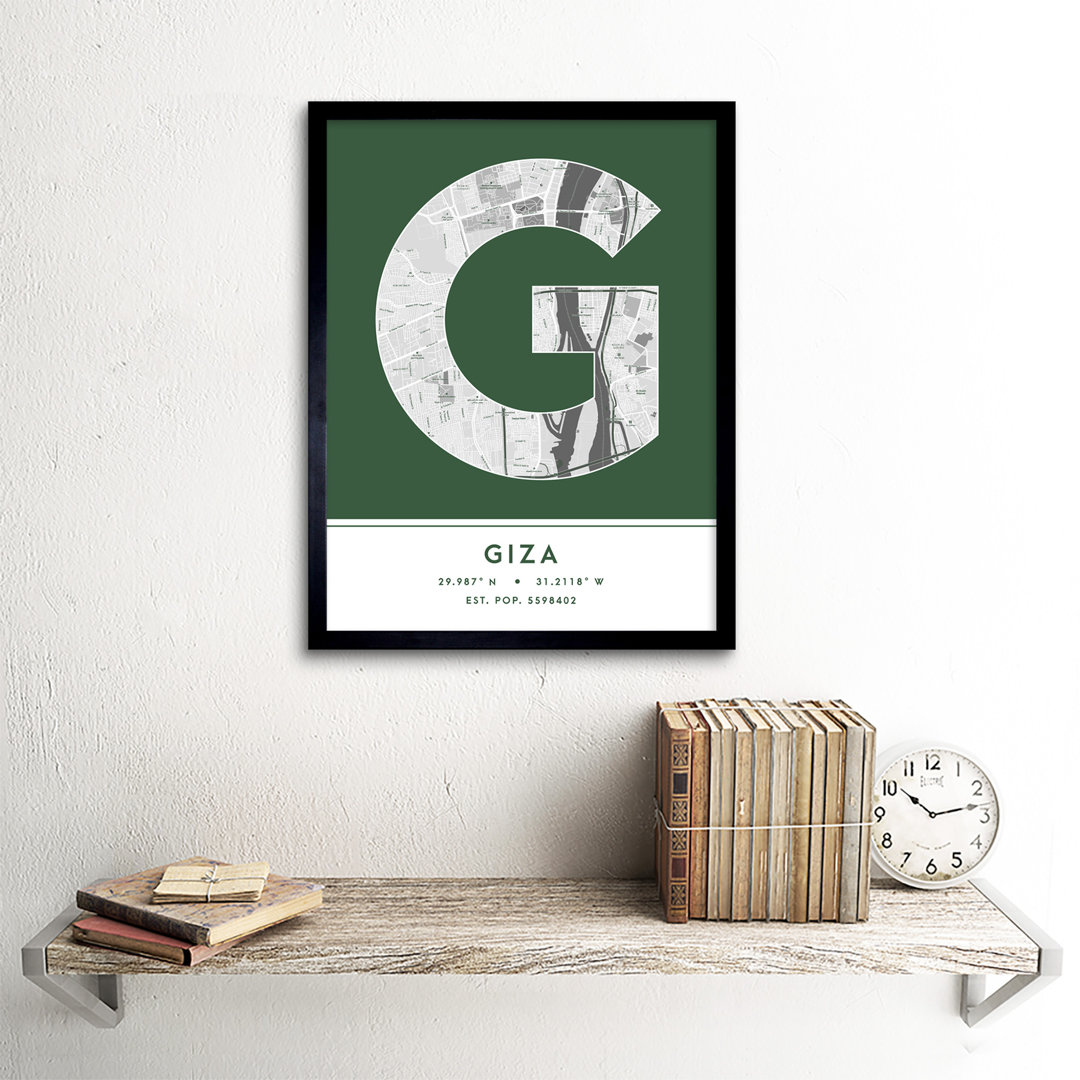 Giza City Map Giza Green by Wee Blue Coo - Single Picture Frame Typography