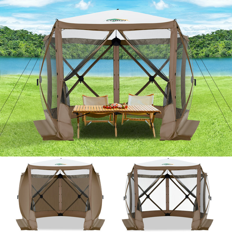 Pop Up Gazebo Screen Tent Screen House for Camping, 10x10 Screen Room with Mosquito Netting, Brown