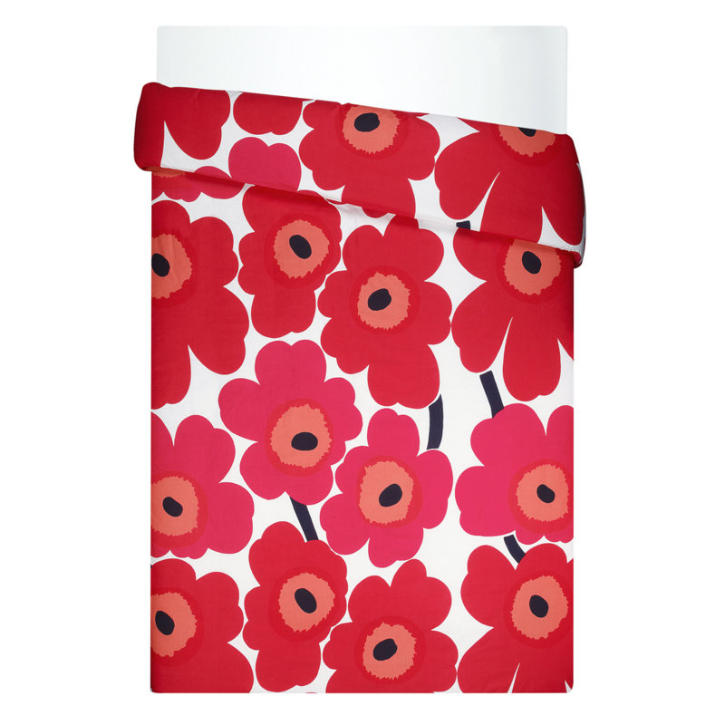 Marimekko Unikko Red Cotton Floral Queen Duvet Cover Set