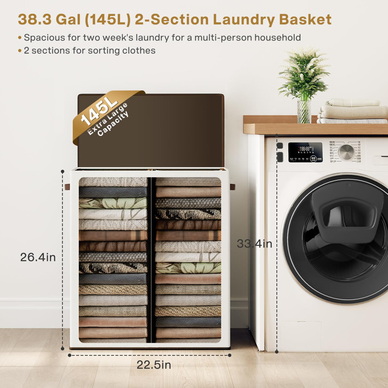 Luxury Double Laundry Hamper With Lid And Removable Bags, Large Hamper