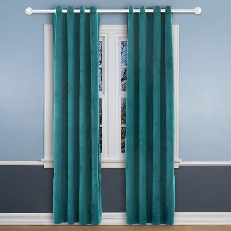 Paire de rideaux obscurcissant en velours avec œillets, Bleu paon, l 52" x L 84"