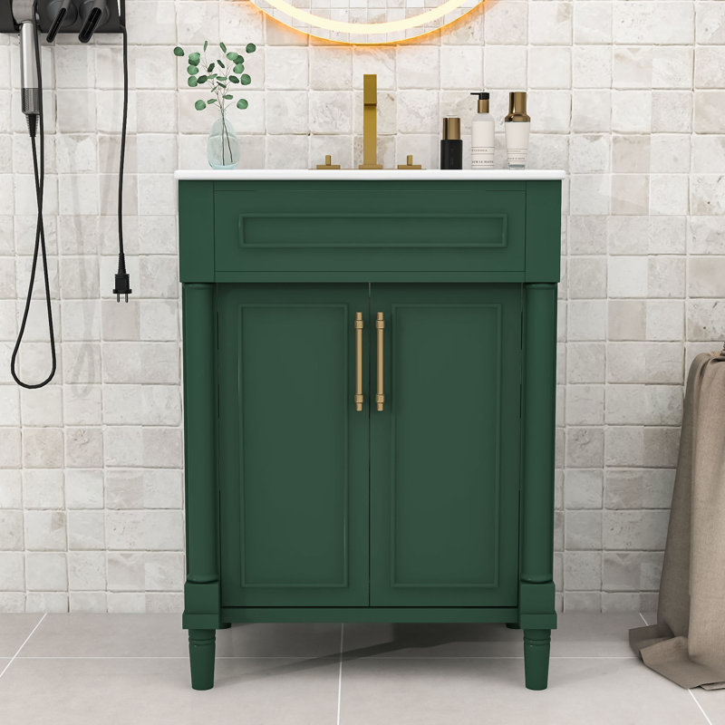 Meuble-lavabo compact 24 po avec lavabo - Design épuré, Vert