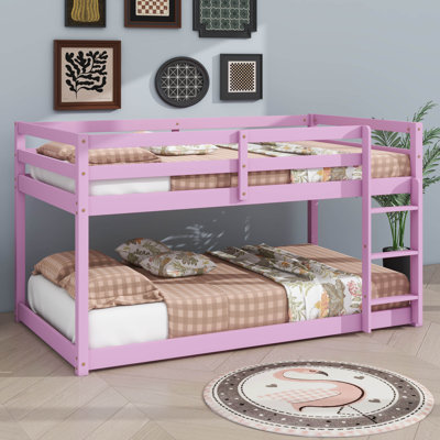 Rubber Wood Twin Over Twin Ground Bunk Bed Equipped With A Ladder