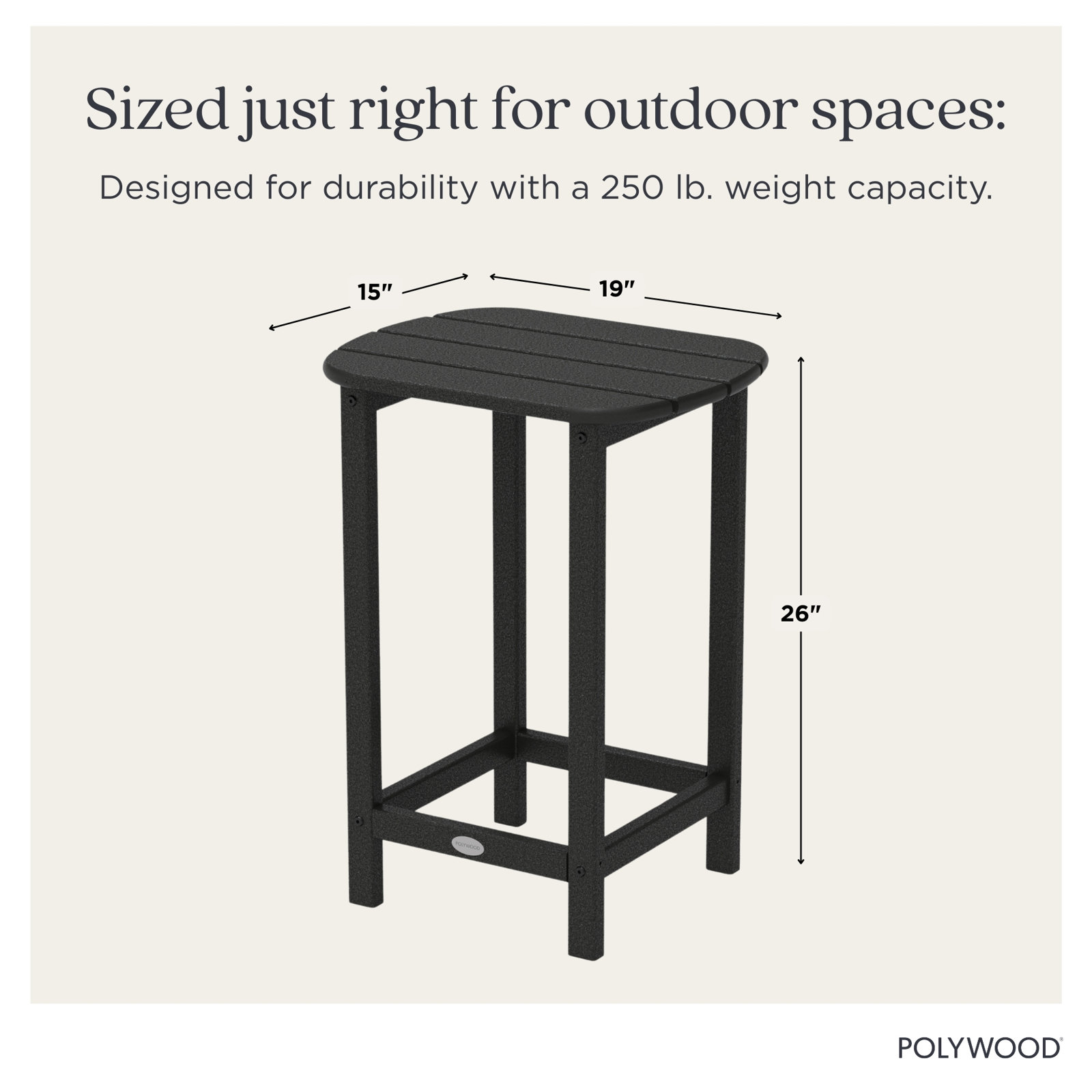 POLYWOOD® South Beach 19" Patio Side Table, Black