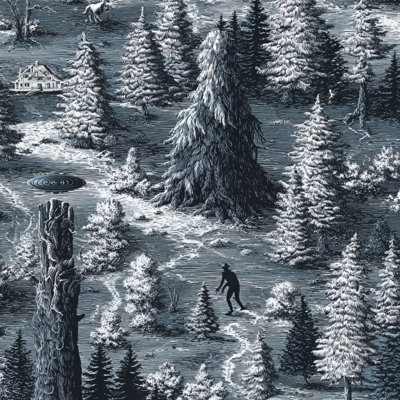 Peel and Stick Wallpaper Contact Paper Sasquatch Cryptids Charcoal Gray Cryptozoology Aliens Deer Trees Self Adhesive and Removable 17.7in x 118in(45x300cm)