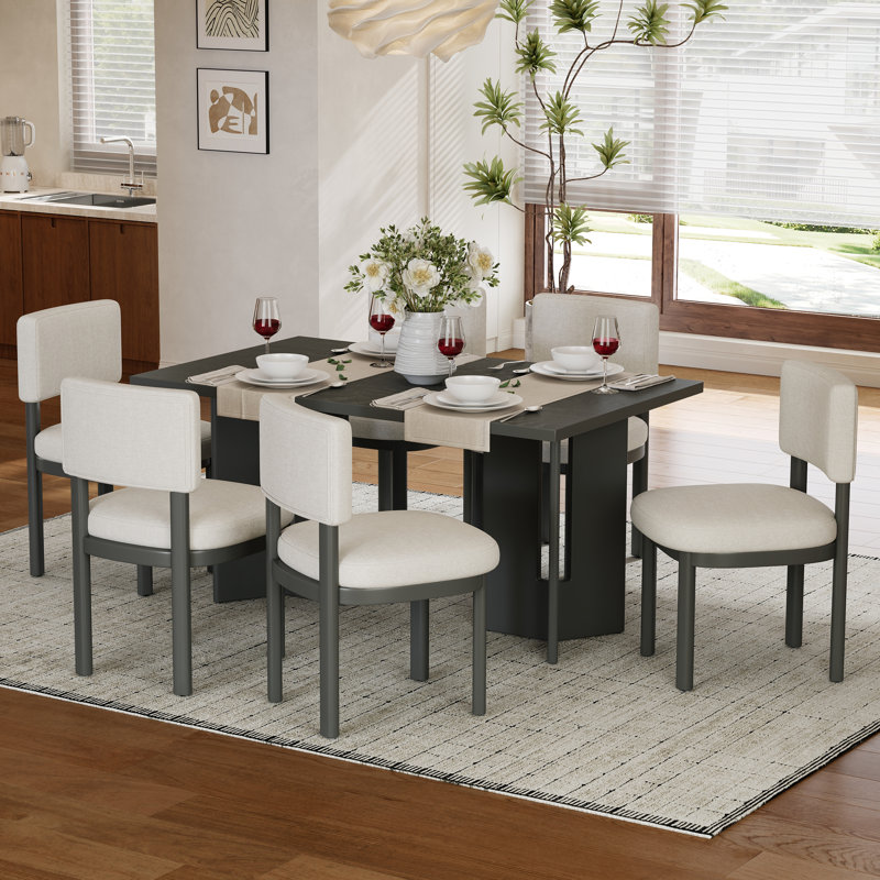 Ensemble de salle à manger pour 6 personnes, table rectangulaire, bois, placage de chêne vieilli, maison de campagne moderne, salle à manger