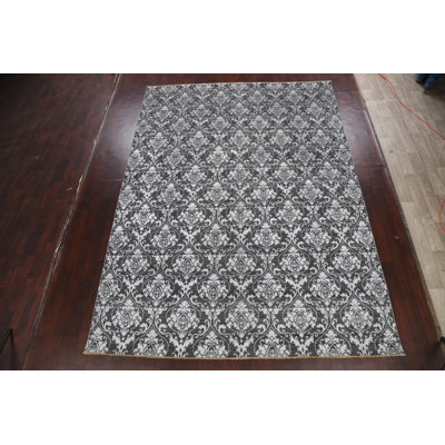 Tapis unique gris noué à la main 9 pi 1 po x 12 pi 4 po New Age