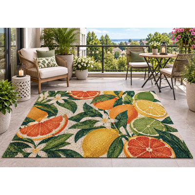 5' x 7' Outdoor Area Rug Citrus Orange Lemon Botanical Heavyweight Solid Waterproof PVC Coil Loop Carpet, Patio Rug, Quick Dry Outdoor Mat for Large Doormat Porch Deck Entryway Pet Supply & Grooming Salons 
