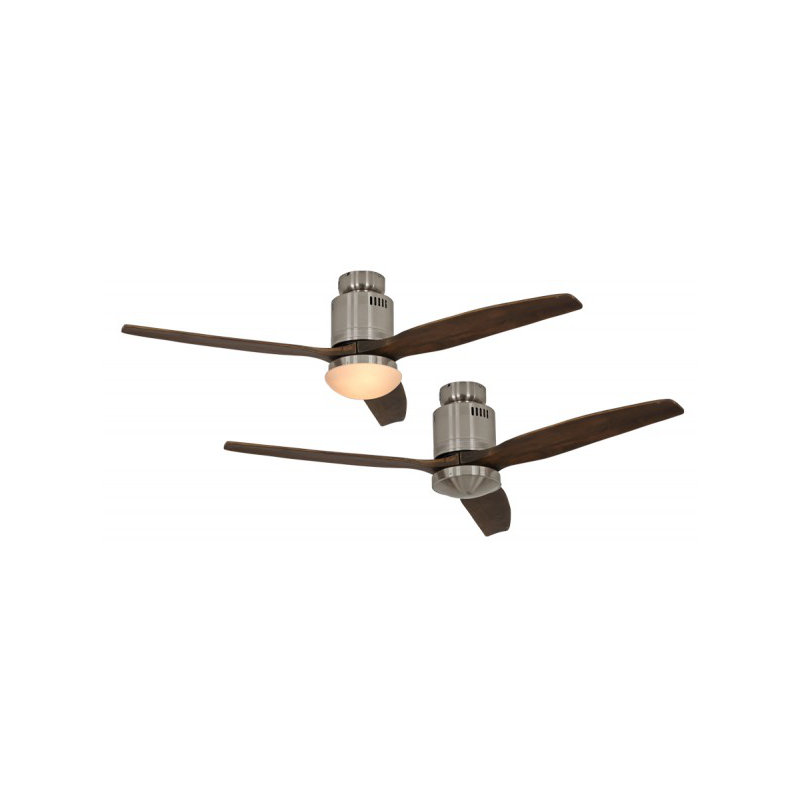 Maegan 132cm Ceiling Fan with Light Kit, Brushed Chrome with Walnut Blades