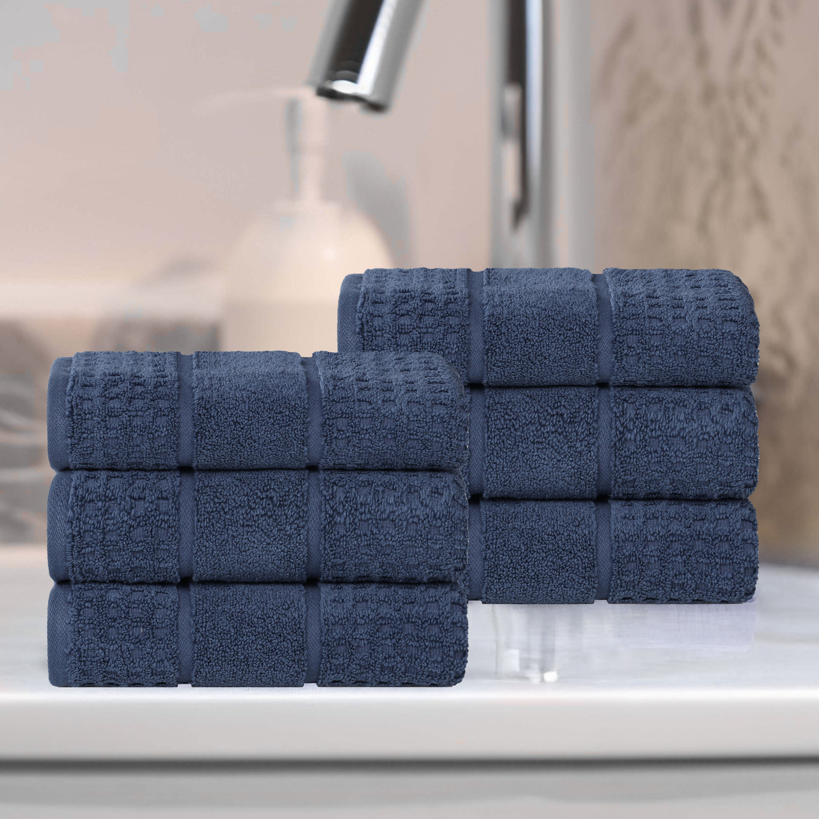 Camillah Waffle Cotton Hand Towel Set, Denim Blue