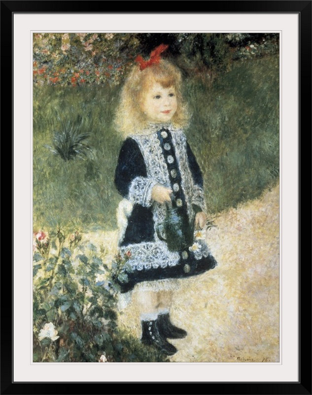 «A Girl with a Watering Can» par Pierre-Auguste Renoir, reproduction d'art, l 44 po x P 35 po x H 1 po, Cadre noir
