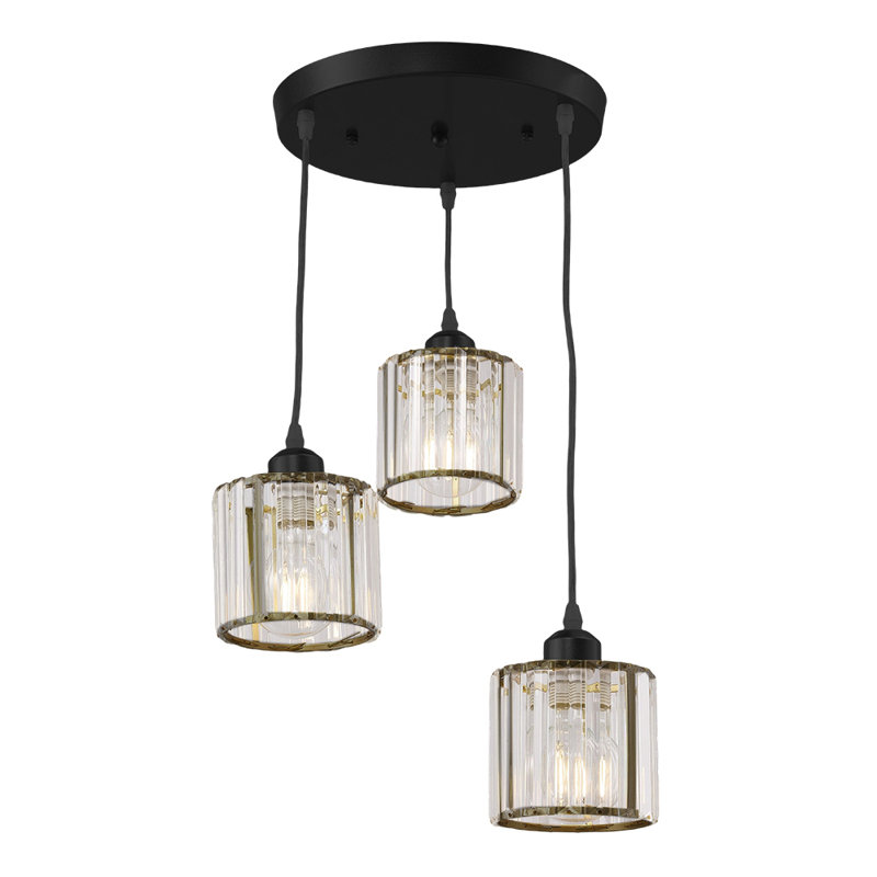 3 - Light Crystal Pendant, Matte Black, Black