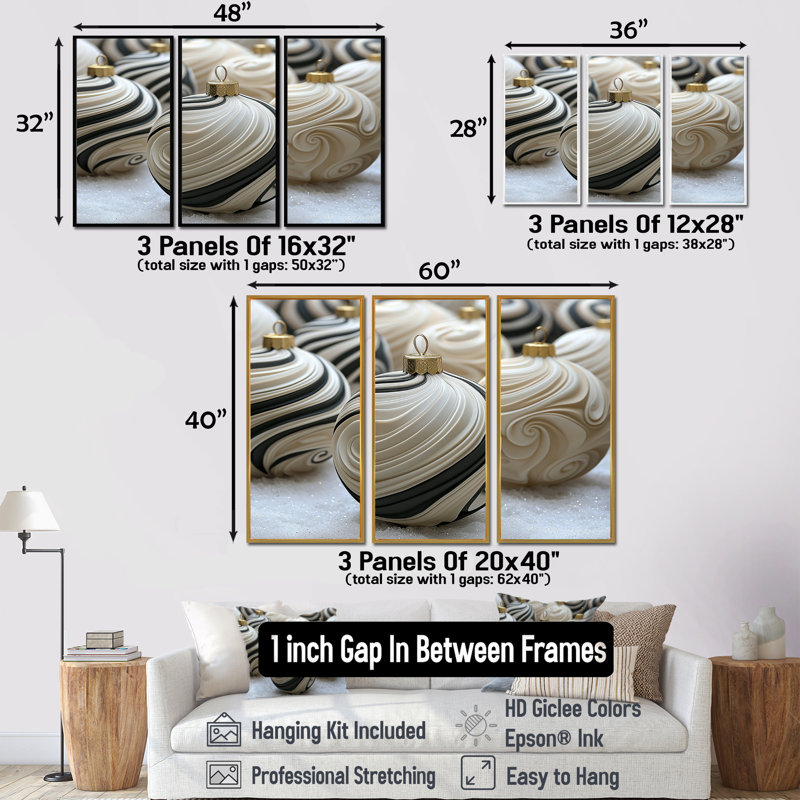 Ensemble de salon art mural blanc et noir, Toile avec cadre flottant noir, H 40 po x l 60 po x P 1 po