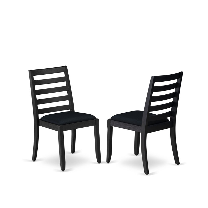 Ensemble de 2 chaises de salle à manger avec tissu en polyester noir et dossier rembourré, finition noire brossée, Noir