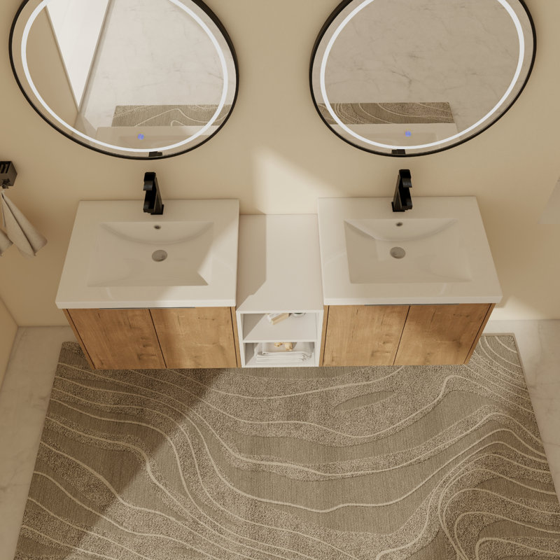Ensemble de meuble-lavabo double 59,23 avec comptoir Lamaiyah, Beige