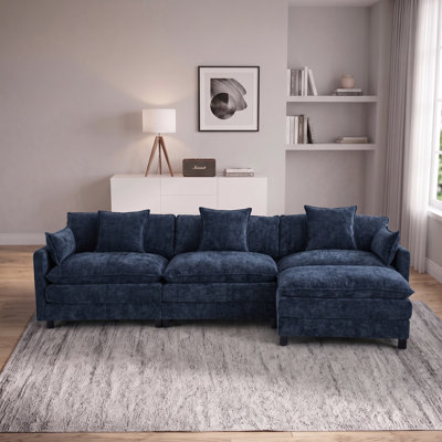 108" L Shaped Modern Modular Sectional Cloud Couch with Ottoman & Pillow for Living Room Bedroom Apartment