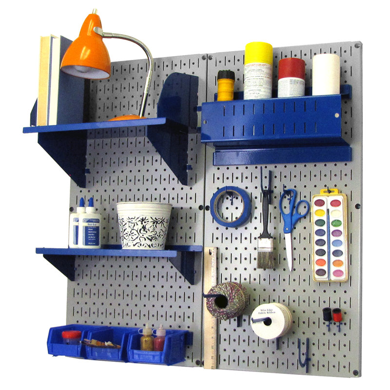 Hobby Craft Pegboard Organizer Storage Kit, Gray and Blue