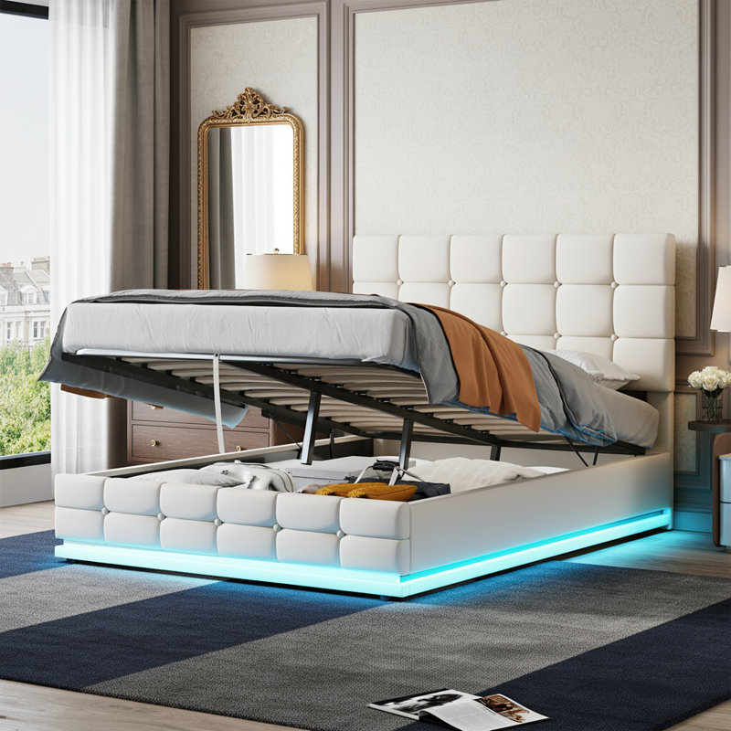 Upholstered Ottoman Storage Bed, White