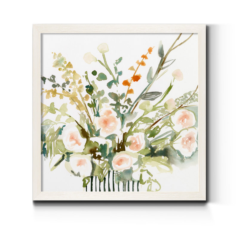 Imprimé fleurs en « I », H 35,5 po x l 35,5 po x P 1,5 po, Toile blanche encadrée