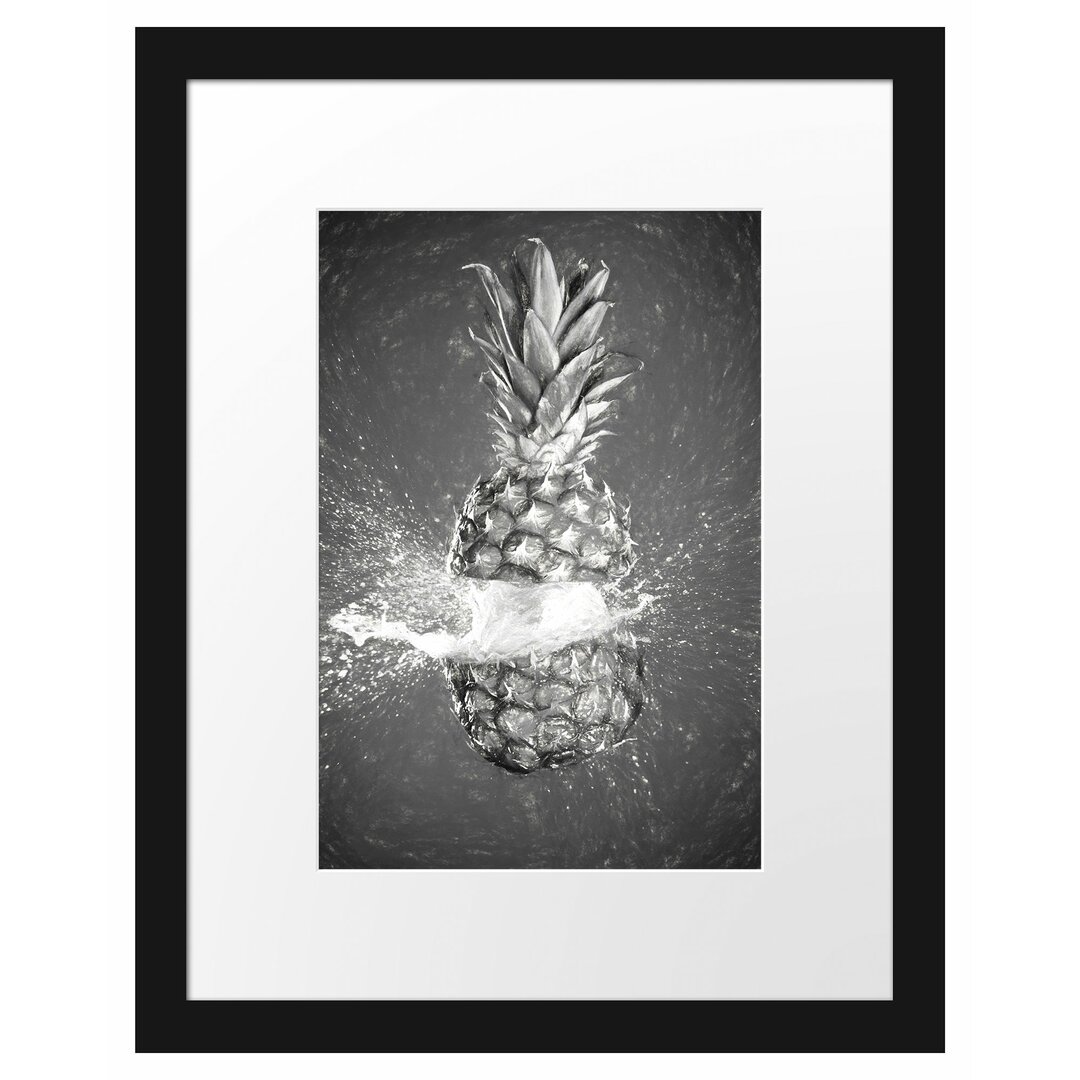 Gerahmtes Papierbild Ananas mit Wasser Bespritzt