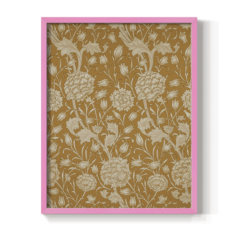 Impression abstraite vintage encadrée LIX - bois massif, Rose, H 11 po x l 9 po